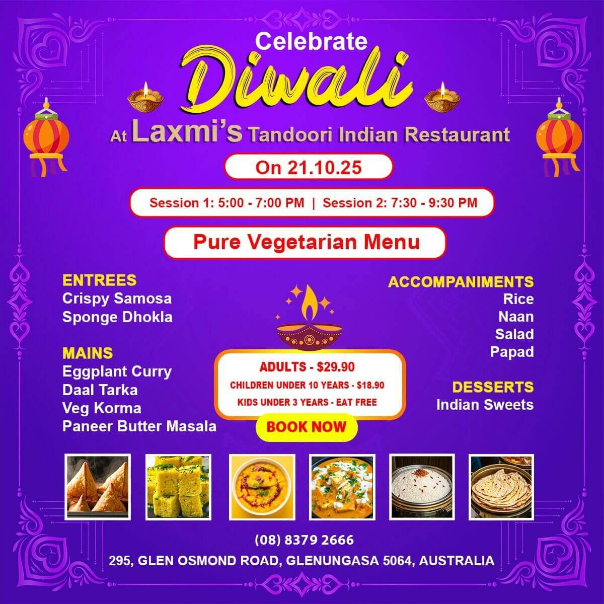 Celebrate Diwali Unlimted Buffet Adelaide Laxmi's Tandoori Indian Restaurant 21st October 2025