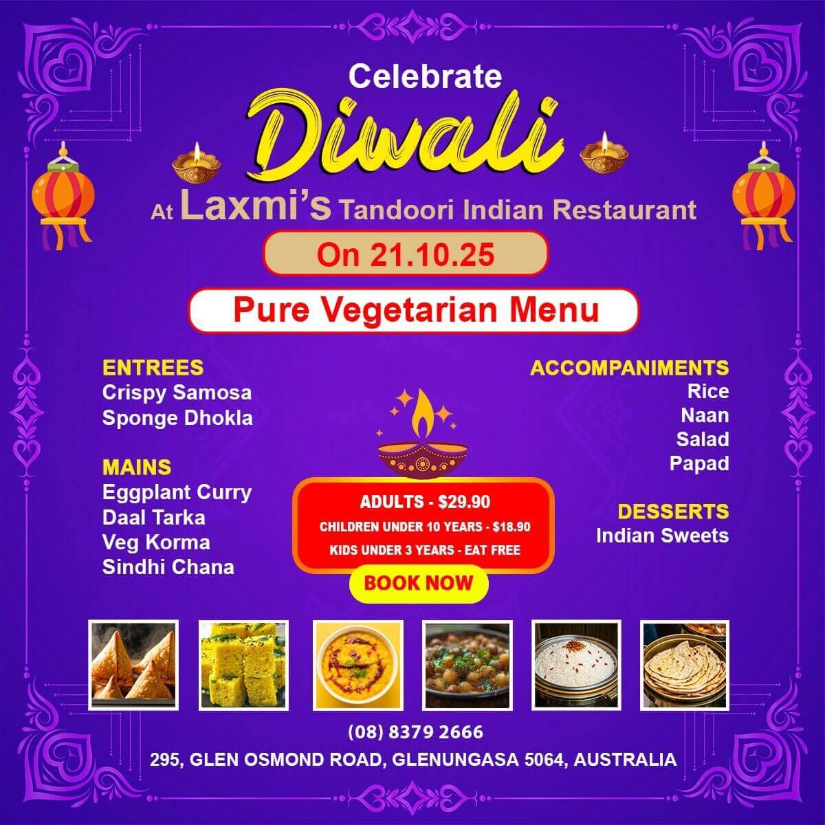 Celebrate Diwali Unlimted Buffet Adelaide Laxmi's Tandoori Indian Restaurant 21st October 2025