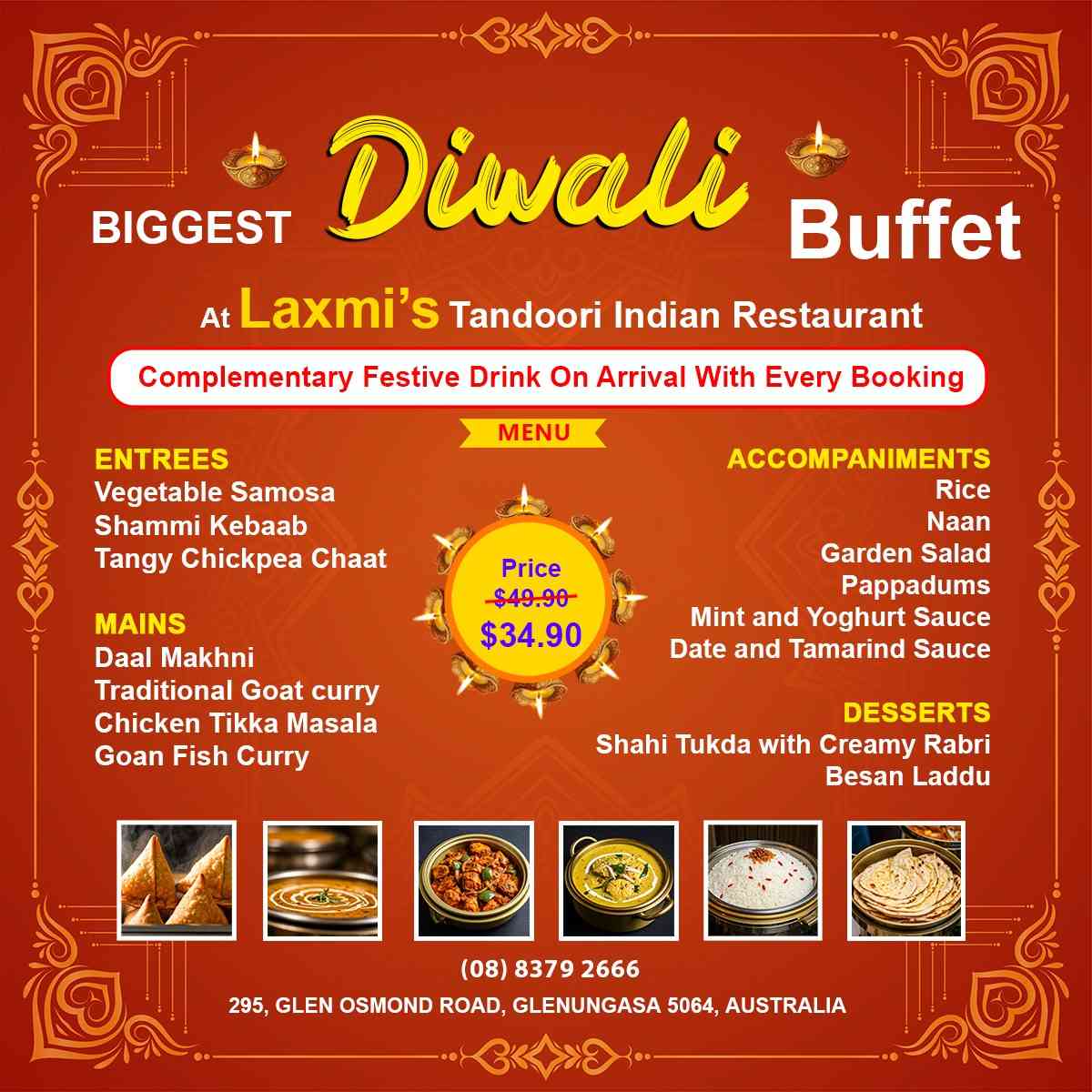 Biggest Diwali Buffet Adelaide Laxmi's Tandoori Indian Restaurant 3rd November 2024