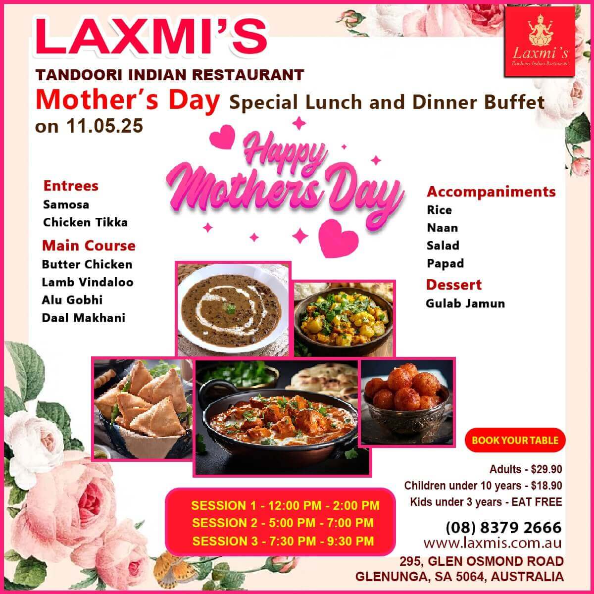 Unlimted Sunday Buffet Adelaide Laxmi's Tandoori Indian Restaurant 11th May 2025