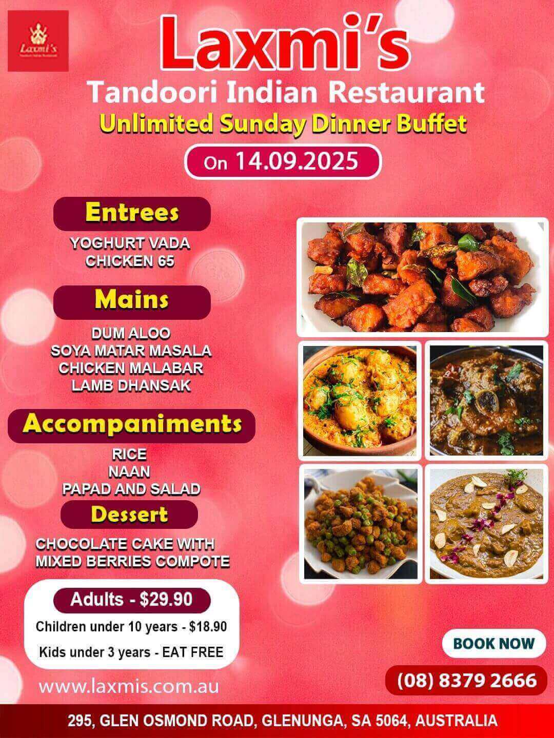 Father’s Day Special at Laxmi’s Tandoori! Unlimted Sunday Buffet Adelaide Laxmi's Tandoori Indian Restaurant 14th September 2025