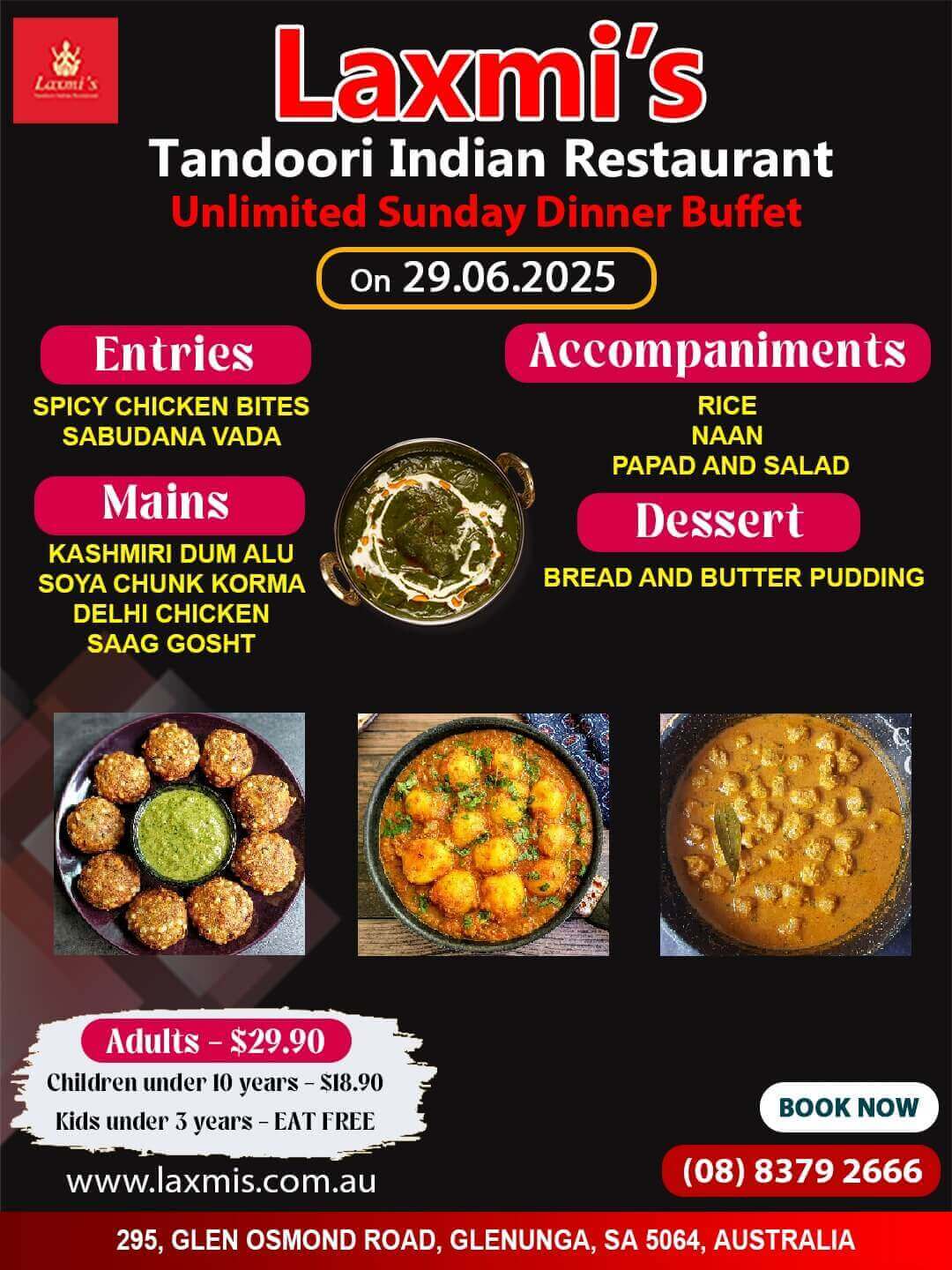 Unlimted Sunday Buffet Adelaide Laxmi's Tandoori Indian Restaurant 29th June 2025